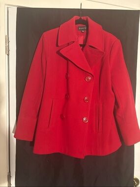Braetan Red Double-Breasted Wool Peacoat